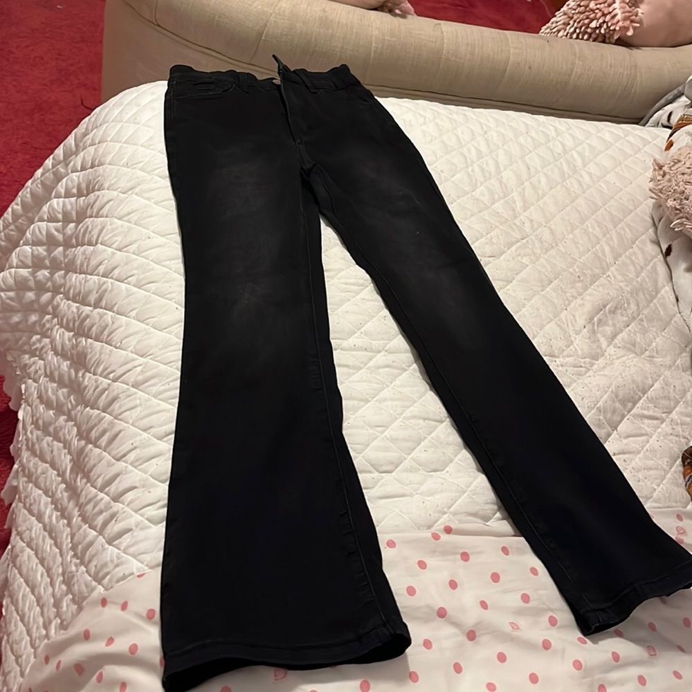 Black flare pants, adjustable waist, long
